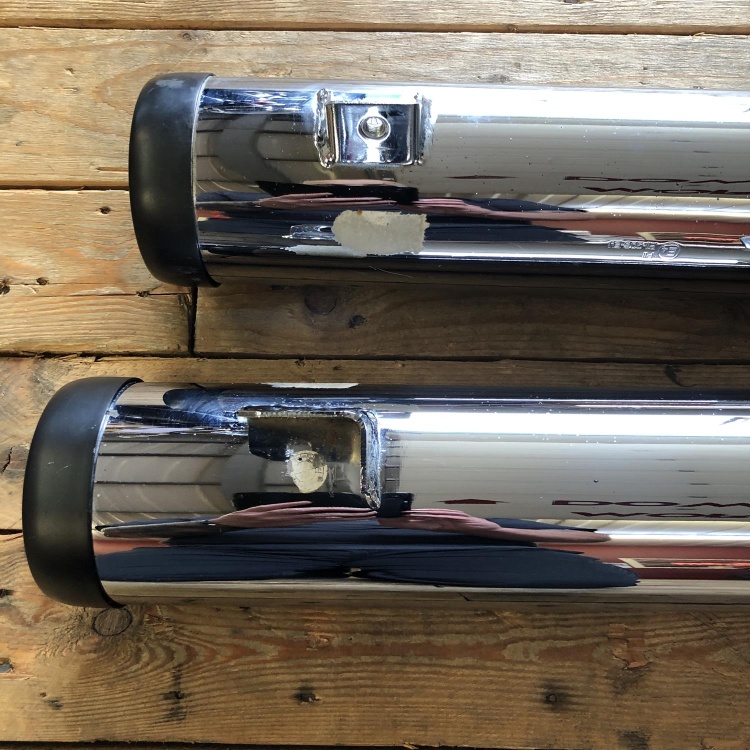 Indian Scout chrome silencers with drilled baffles